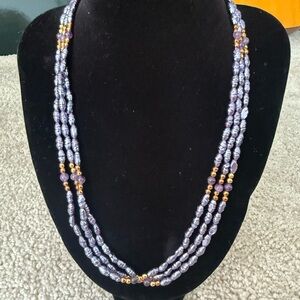 Elegant Purple and Gold Beaded pearl Necklace